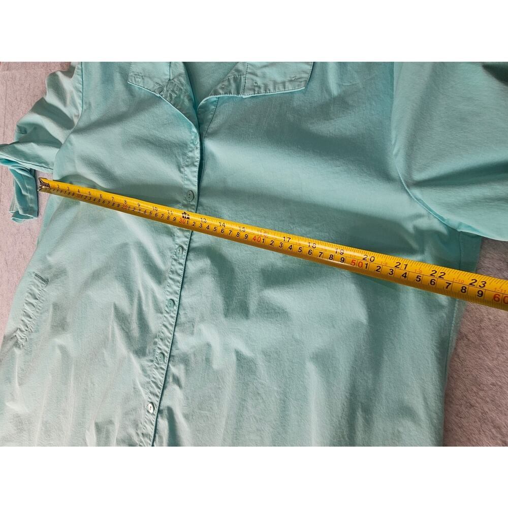 Stella Carakasi Button-Down Tunic Shirt Tulip Pockets Turquoise Jersey Back Sz M - Picture 8 of 9